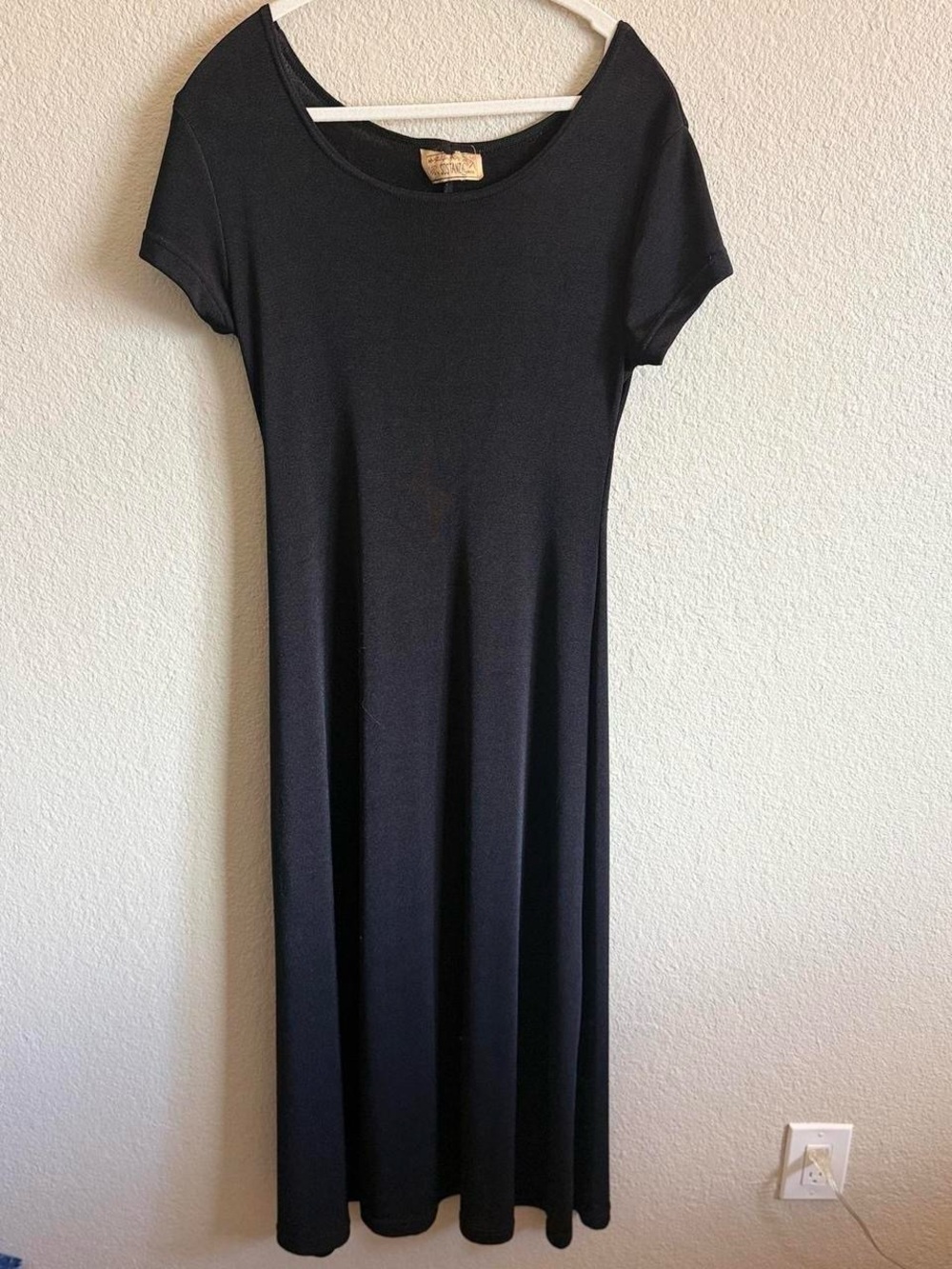 SOSTANZA Vintage Dress Sheer Black Maxi Short Sleeve Flowy Summer Lightweight